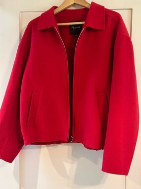 Madewell Bright Red Wool Zip Bomber Jacket